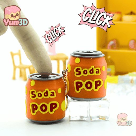 🥫 Yum3D Soda Pop Can Fidget Clicker Keychain - Cute Backpack